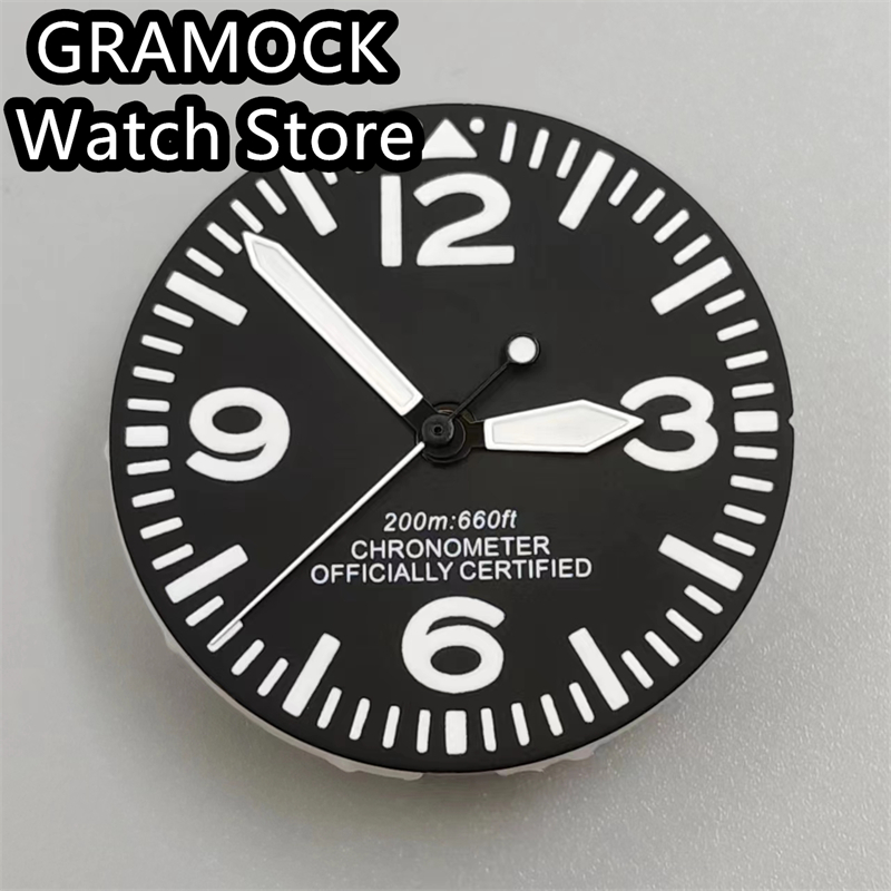 GRAMOCK 29MM Dial Black Watch Dial Green Luminous Fit NH35 NH36 Movement