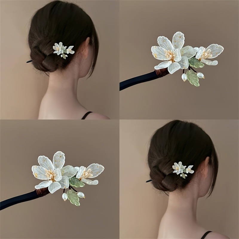 1PC New Chinese Magnolia Flower Ball Shaped Bun Braided Hair Wooden Hairpin Niche Design Elegant Temperament Cheongsam Headwear