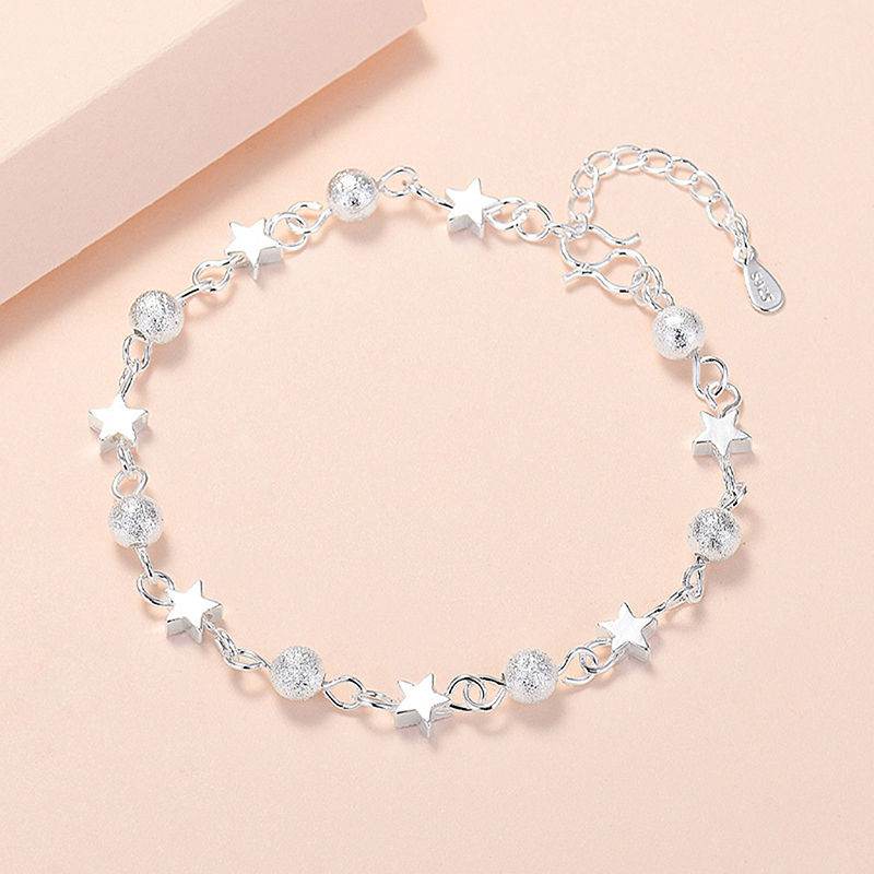 925 Sterling Silver Small Star Fresh Bracelet Bracelets For Women Personality Round Bead Korean Fashion