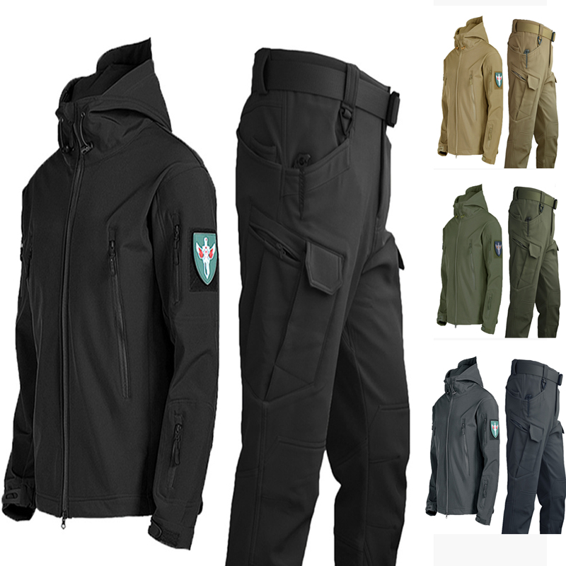 Men's Outdoor Sharkskin Softshell Jacket, Windproof Padded Mountaineering Jacket, Tactical Hiking Suit