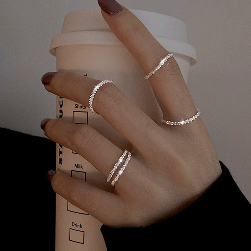 1pcs Sparkling Silver Gold Imitation Starry Sky Ring Stackable Index Finger Ring For Women Fashion Simple Jewelry s