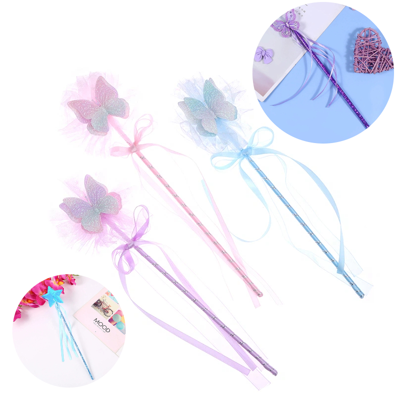 New 1PCS Cute Butterfly Magic Stick Fairy Wand Princess Cosplay Props Wand For Girls Birthday Halloween Party Supplies