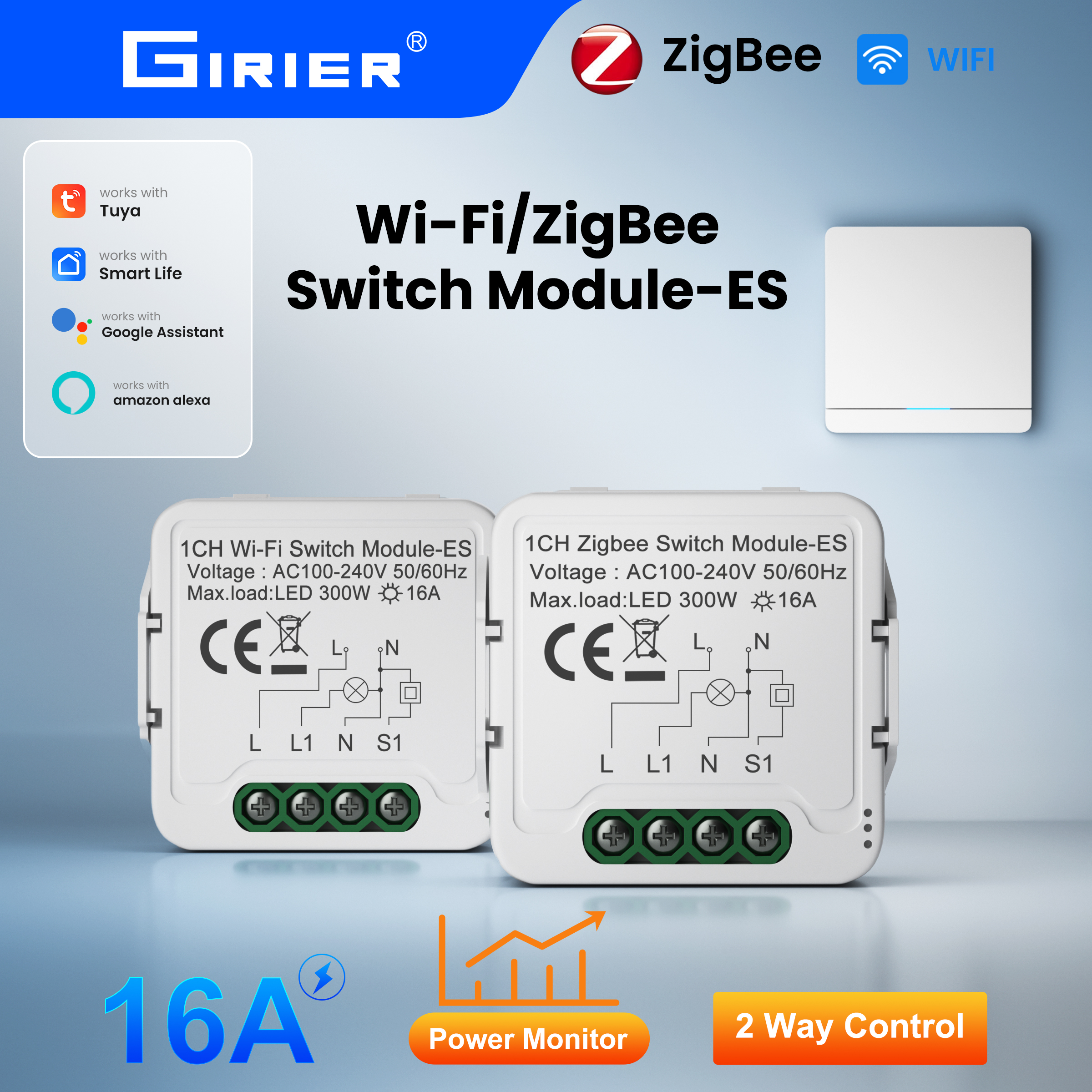 GIRIER Tuya Smart WiFi Power Plug ZigBee 16A Wall Socket 3520W with Energy Metering Timing Function Works with Alexa Hey
