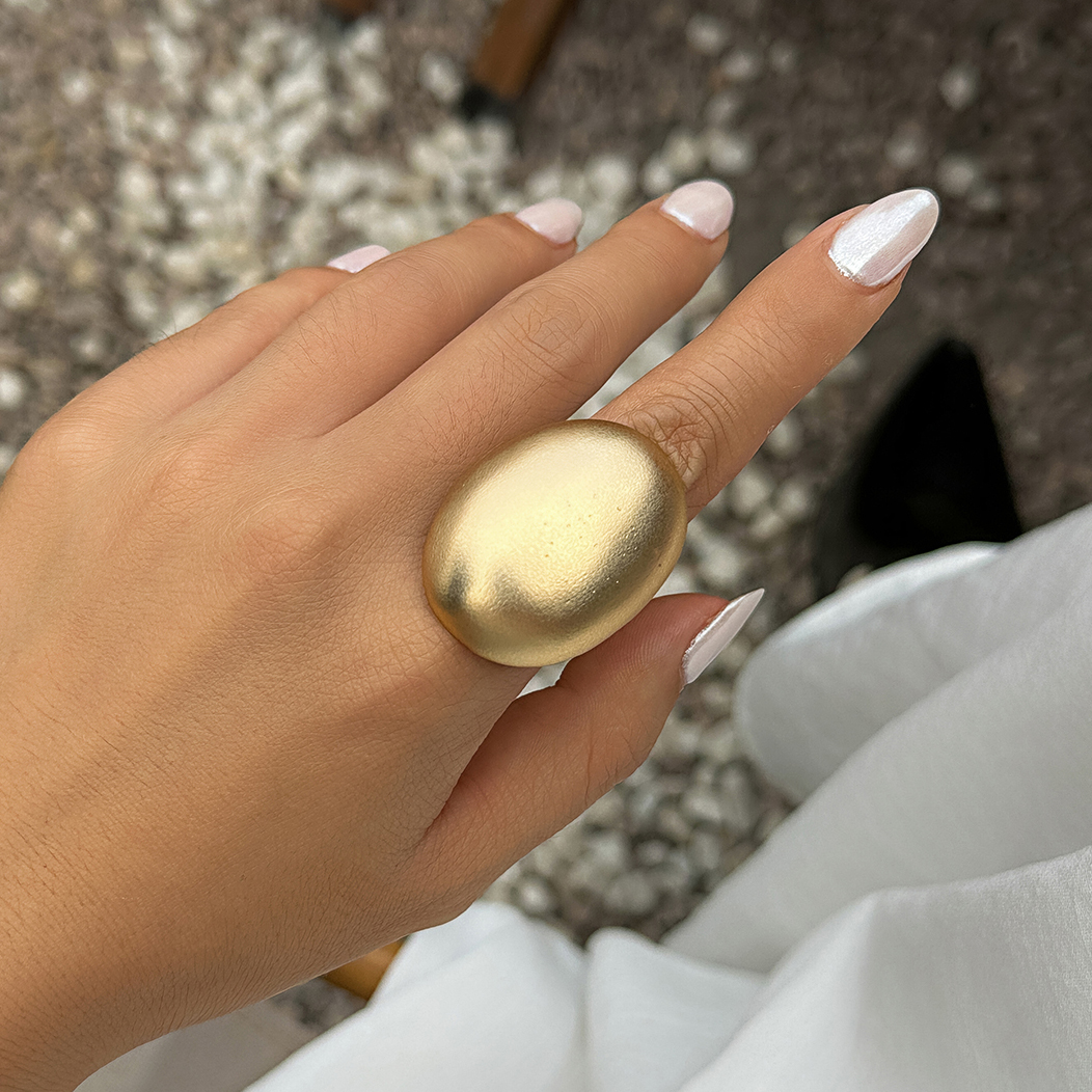 Ingemark 2Pcs Creative Matte Elliptical Geometric Open Ring Set for Women Punk Gold Color Adjustable Finger Ring Wed Accessories