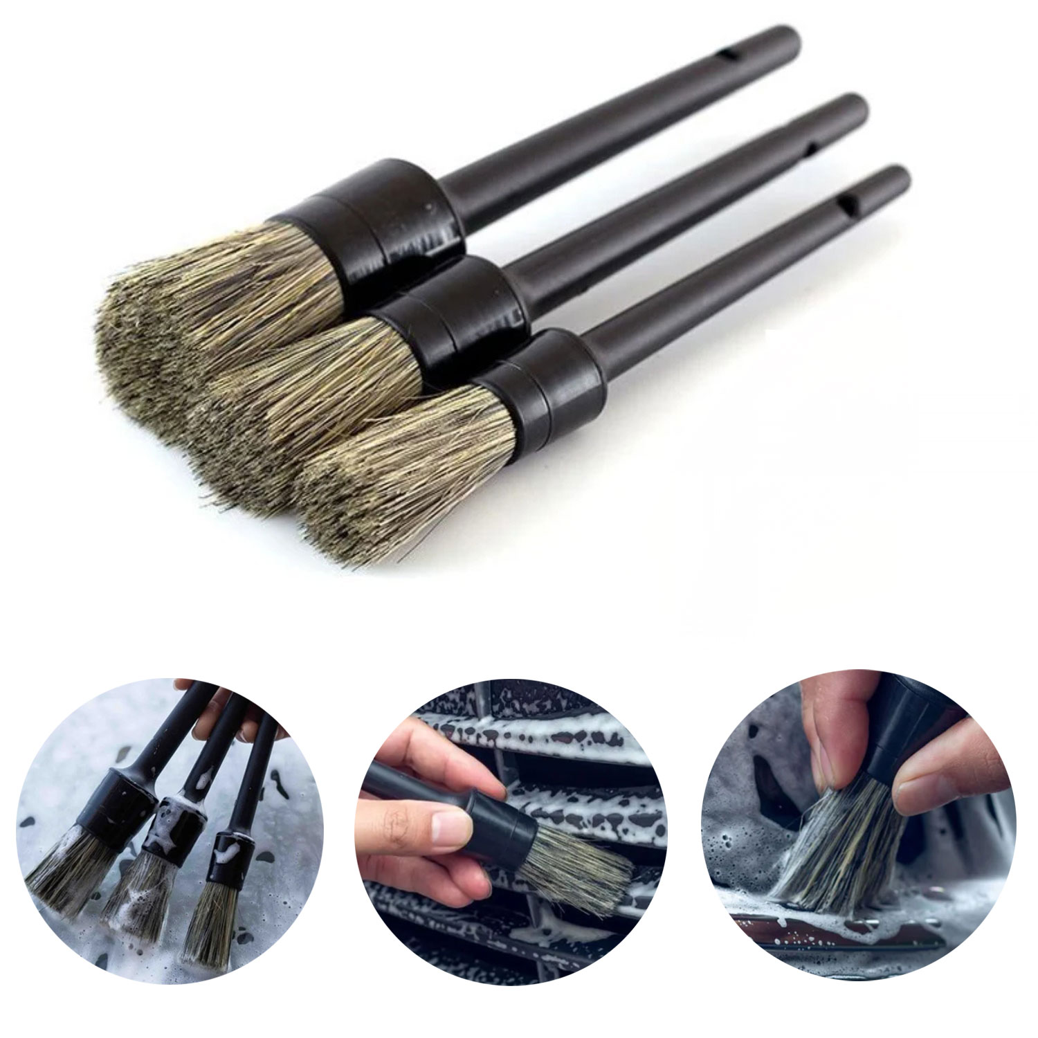 3/5 Pcs Natural Boar Hair Car Detailing Brush Set Soft Bristle Car Cleaning Brush Kits Atuo Tire Wheel Wash Exterior Accessories