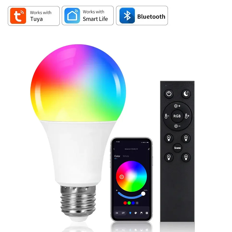 Tuya Bluetooth WiFi Smart Light Bulbs E27 LED Lamp RGB Smart Bulb 15W Smart Life APP Voice Control With Alexa Home lightify
