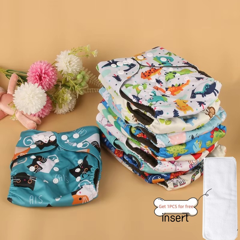 2PCS Baby item diapers, Eco-friendly & reusable, full-size adjustable Bamboo Charcoal Lining，free get a insert，cute style