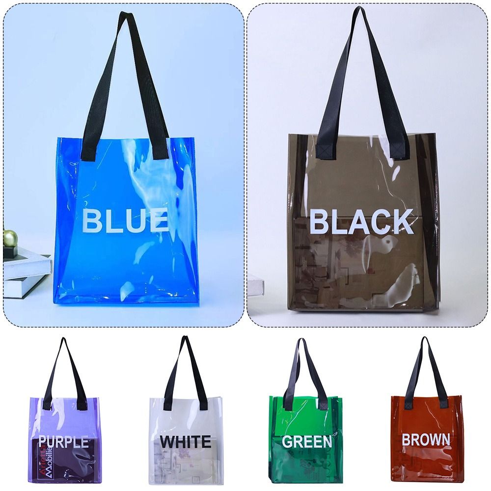Cartoon PVC Jelly Bag Transparent Handheld Handheld Bag Large Capacity Thickened Shopping Bag Girls