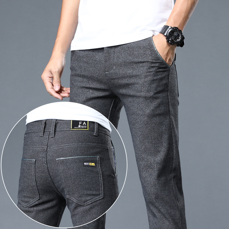 Men's Elastic Casual Pants Summer Thin Business Slim Trousers Korean Classic Straight Stretch Black Gray Pants Male