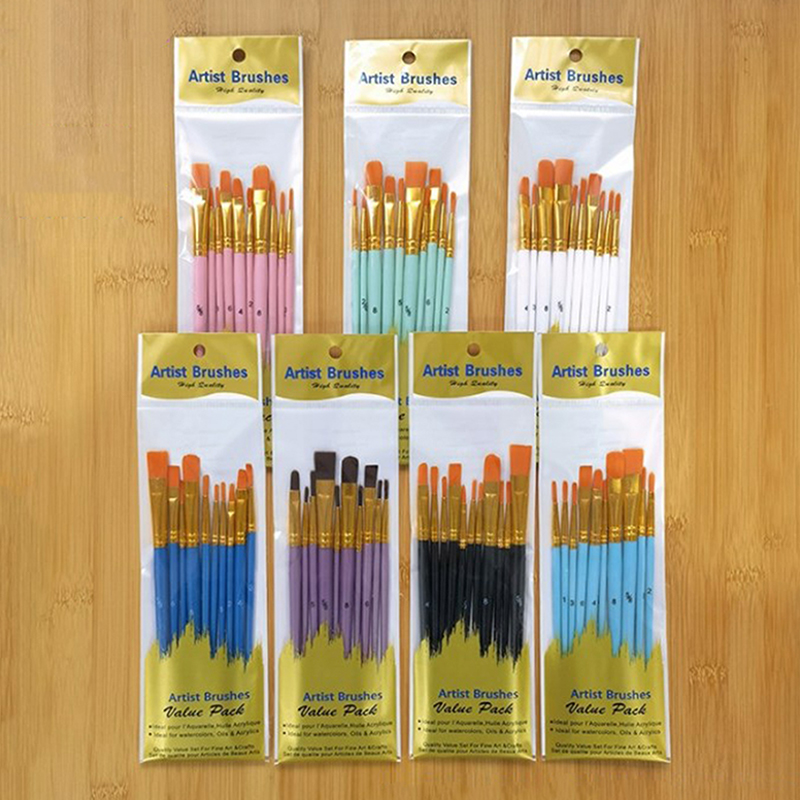 10PCS Paint Brushe Set Nylon Painting Brush Short Rod Oil Acrylic Brush Watercolor Pen High Quality Professional Art Supplies