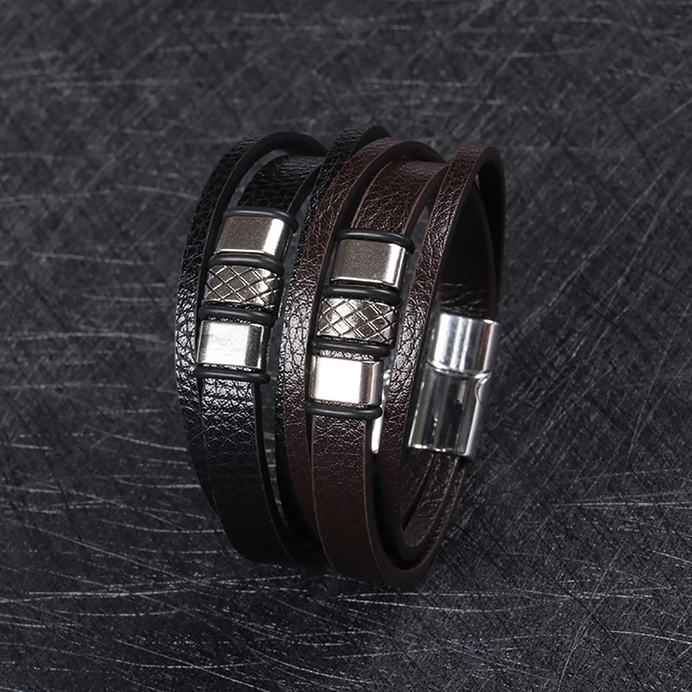 Leather Bracelet For Men Retro Multi-Layer Braided Leather Bracelet New Style Bracelet Classic Stainless Steel Leather
