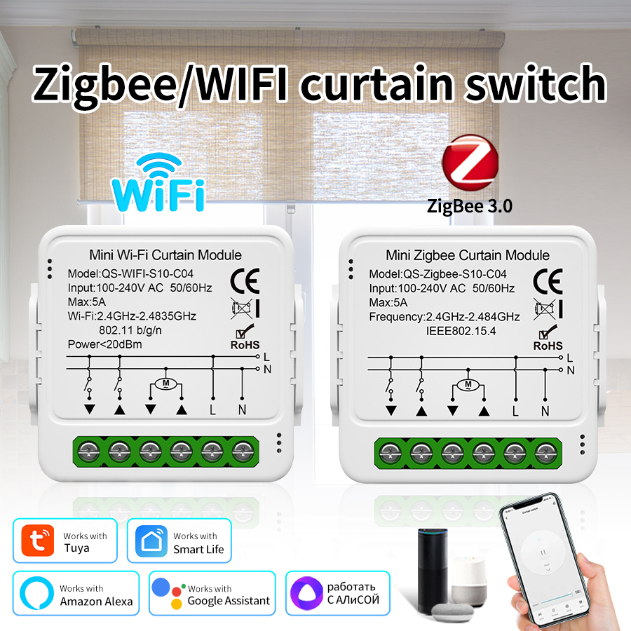 Tuya Smart WiFi / ZigBee Curtain Switch Module Connect Roller Shutters Blinds Motor Work With Smart Life APP Alexa Home