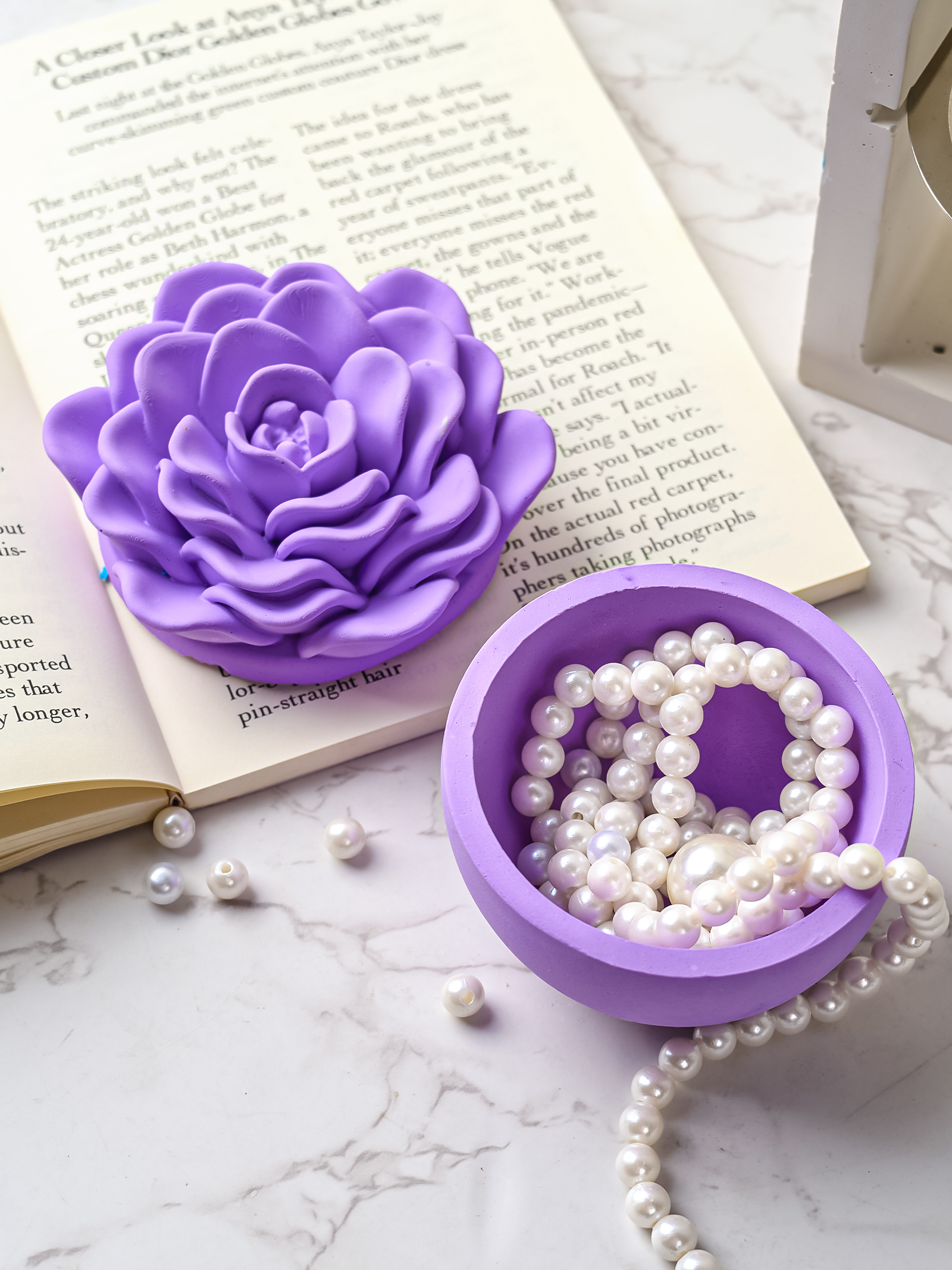 3D Rose Flower Candle Jar Silicone Mold with Lid Peony Jewelry Storage Box Crafts Making Plaster Resin Casting Molds Home Decor