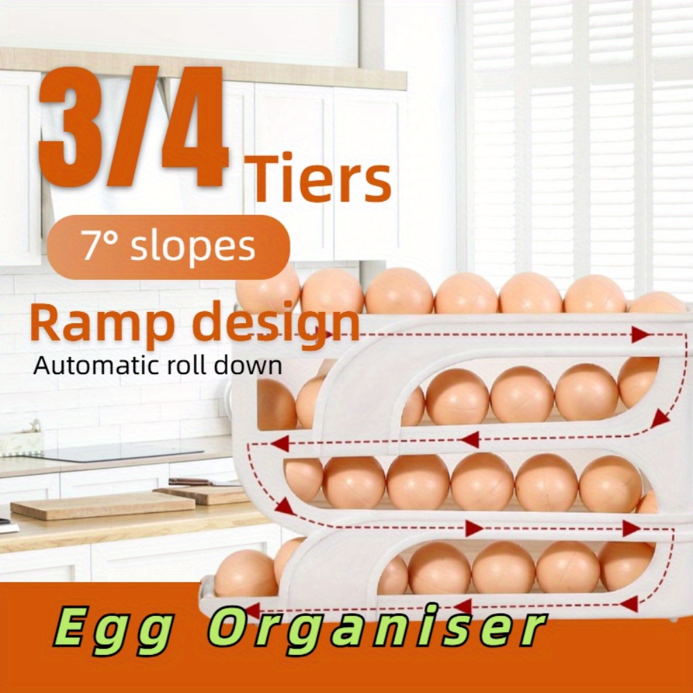 1Pc 3/4 Tier Egg Dispenser,Automatic Rolling,Easy To Clean Ideal for Kitchens and No Need To Worry about Storing Them