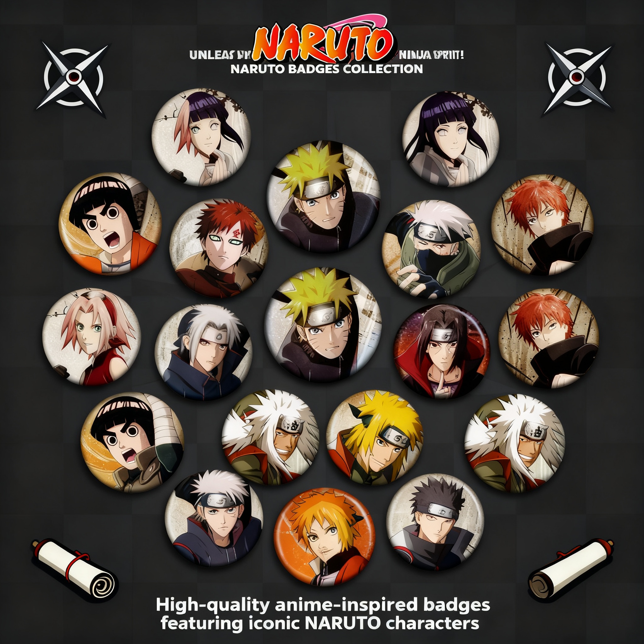 Naruto Anime Badge Pin 58mm Naruto Cosplay Accessories Poster Naruto Sasuke Hanging Ornament Anime Merchandise Collectible