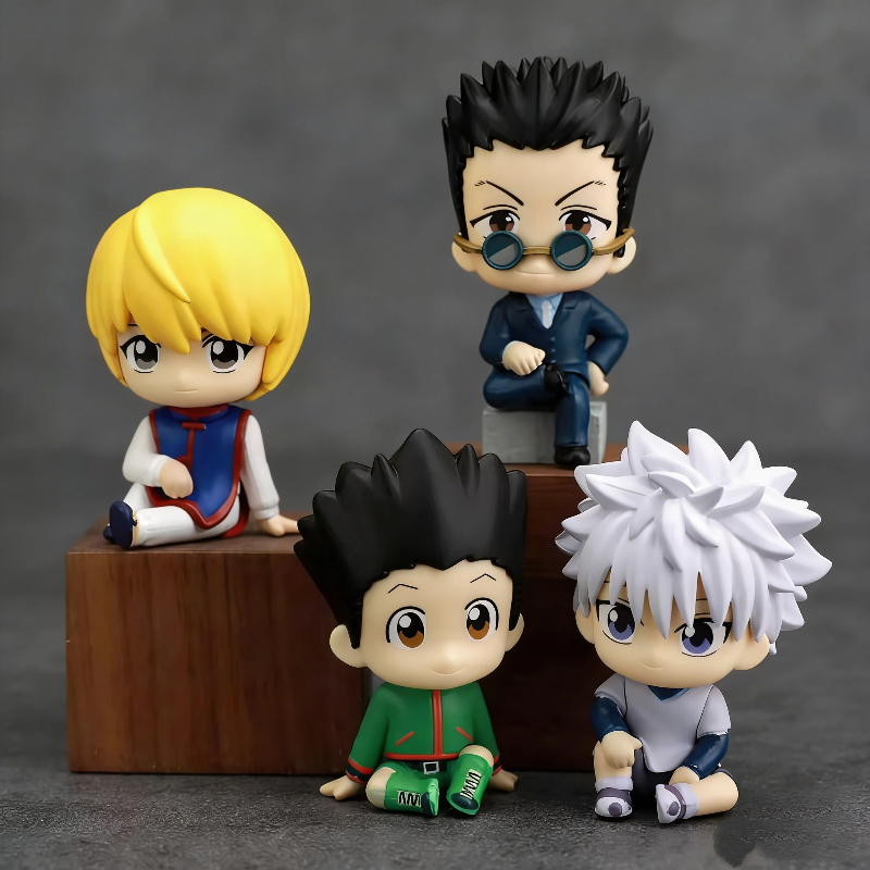 Q Version Hunter X Hunter Sitting Figures 4pcs/Set Gon Killua Kurapika Leorio Anime Figure Chibi Doll Model Toy Desk Decor