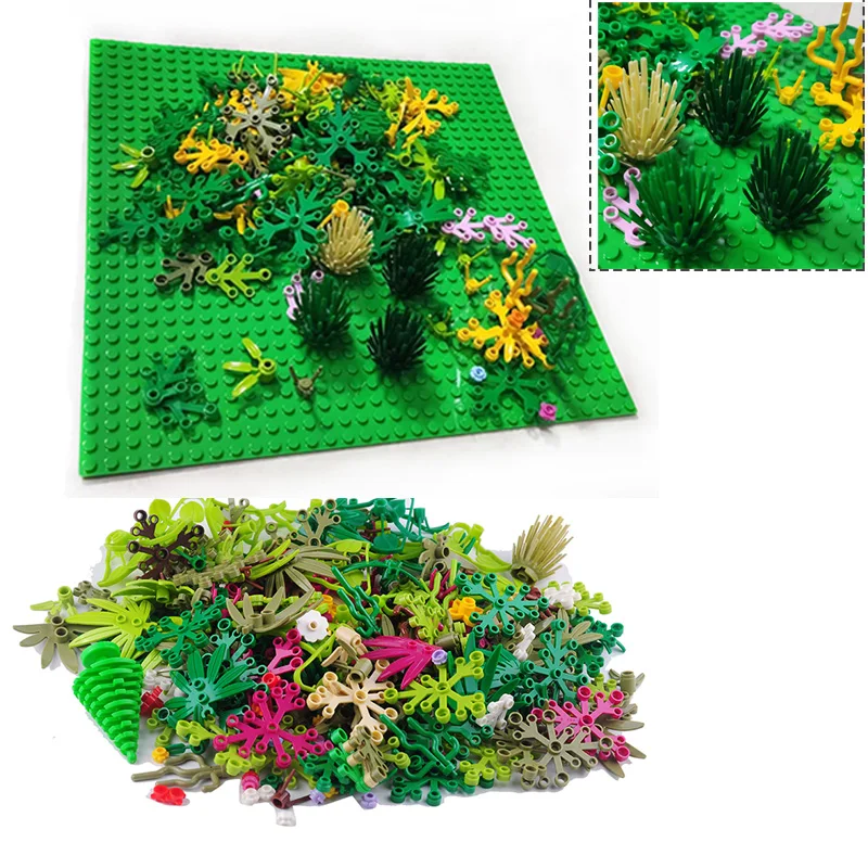 Creative Plants Jungle MOC Building Blocks Set Tree/Flower/Grass Compatible Base Plate Parts Educational Bricks Toys Kids Gift