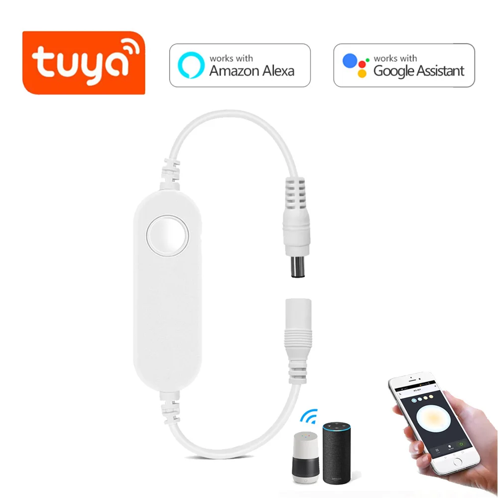 DC12V-24V Tuya Smart Life Wifi LED Controller Work with Alexa Google Assistant For 12V-24V DC female head Single Color LED Strip