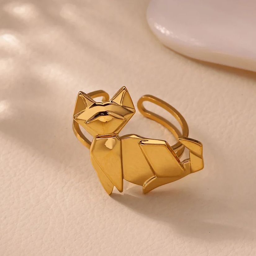 Simple Unique Cat Rings For Women Gold-Plated Stainless Steel Elephant Penguin Adjustable Ring Handmade Jewelry