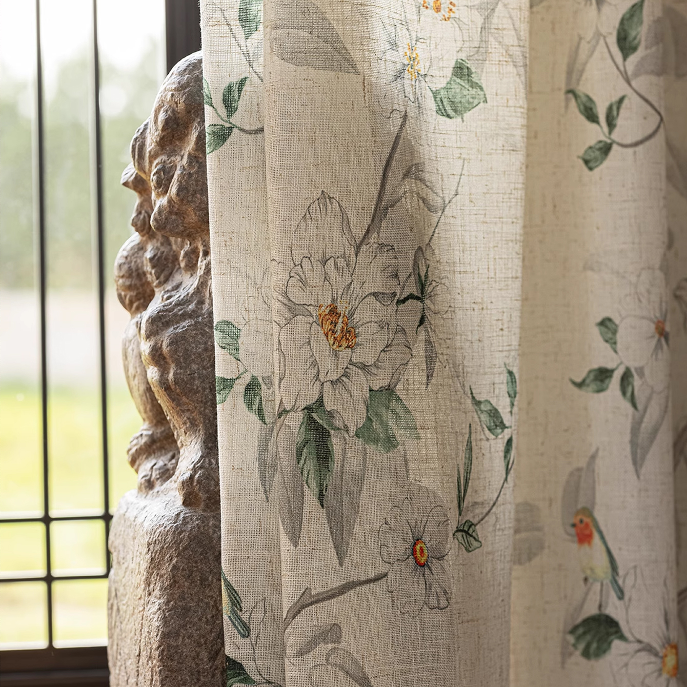 Song-style Aesthetic National Style Gauze Curtain New Chinese-style Linen Yarn Translucent Bedroom Luxury 2025 New Model