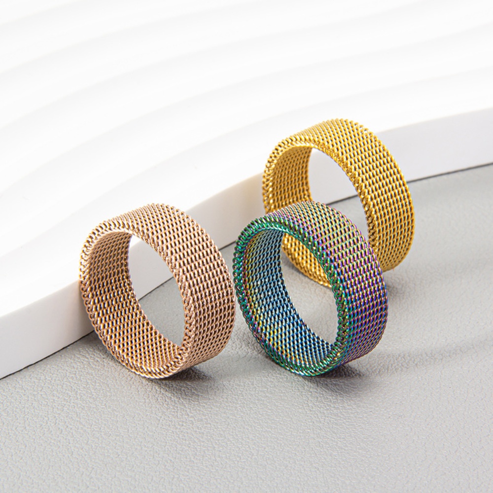 New Fashion Titanium Steel 8MM Grid Mesh Ring Woman For Men High Quality Simple Multi-color Jewelry Party