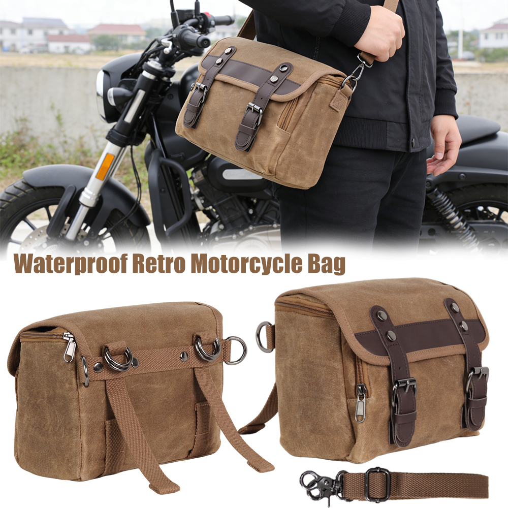 Vintage Motorcycle Backpack Riding Equipment Waterproof Canvas Leather Brown Retro Rear Seat Bag Biker Side Bag Motor Saddlebags