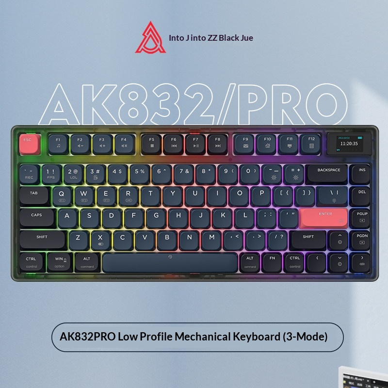 Ajazz AK832Pro Low-Profile Switch Mechanical Keyboard, Three-Mode Wireless & Bluetooth