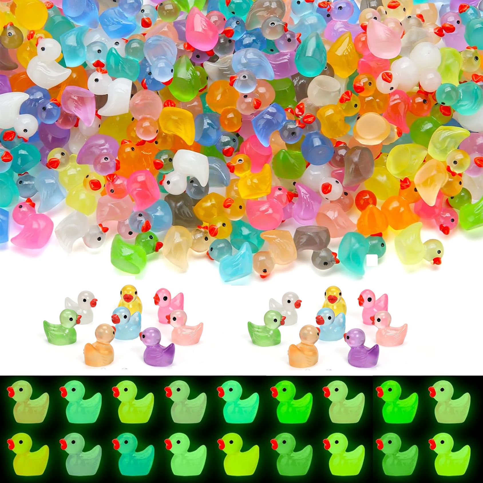50 Glow-in-the-Dark Mini Ducklings with Moss Micro Landscape, Fairy Garden Accessories, Home Decor Night Light