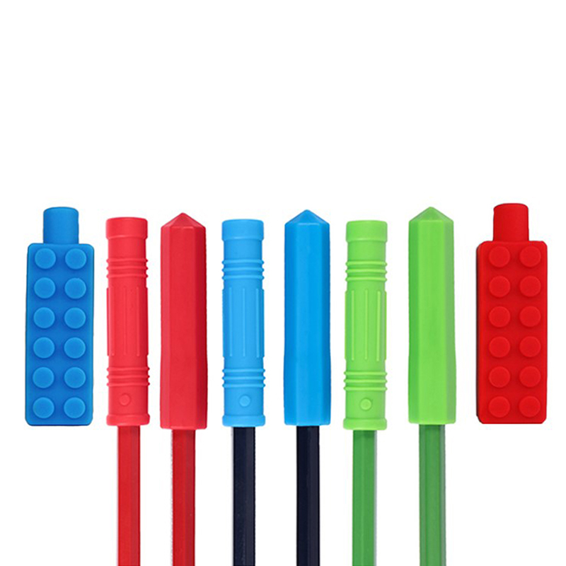 1Pcs Chewable Pencil Topper Bite Silicone Teether Pencil Cap Sensory Toy
