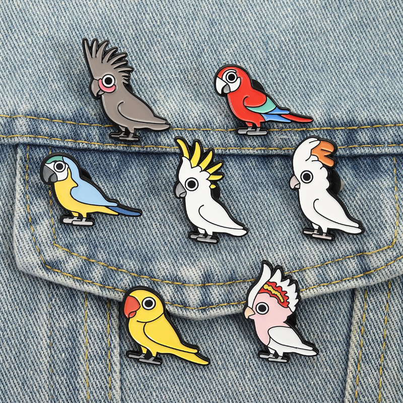 Parrot Cockatoo Enamel Pins Macaw Cute Cartoon Birds Brooches Clothes Lapel Badges Funny Mini Jewelry  for Friends