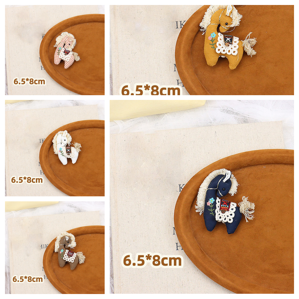 100% new 1PCS Cute Fabric Pink Plaid Pony Cartoon Stuffed Embroidered Animal Brooch Accessor For Clothing Accessories