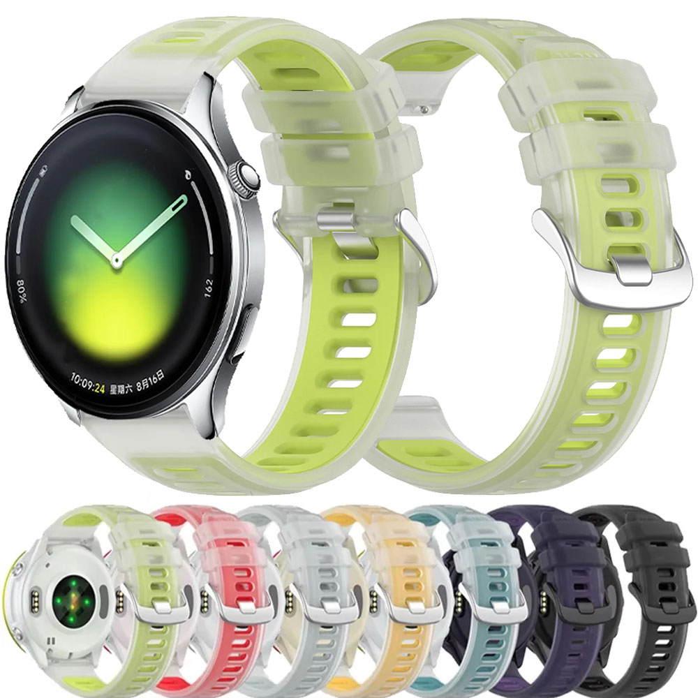 20mm 22mm Jelly Color Silicone Strap for Xiaomi Watch 5/S4/S4 Sport/2 Semi-Transparent Two-Tone Bracelet Amazfit Active Max/GTR4