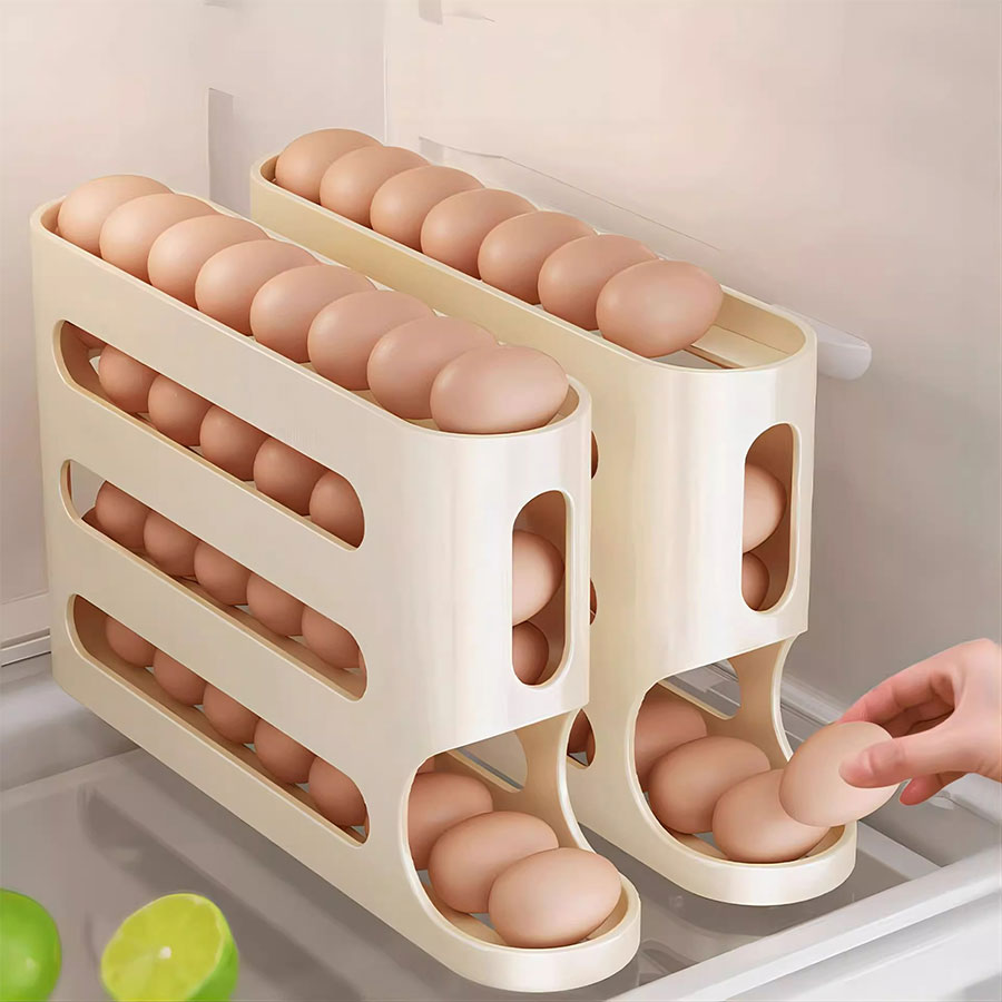 1pcs Egg Storage Box, Refrigerator Side Door Rolling Egg Box, Desktop Egg Rack, Automatic Rolling Egg Box Organizer