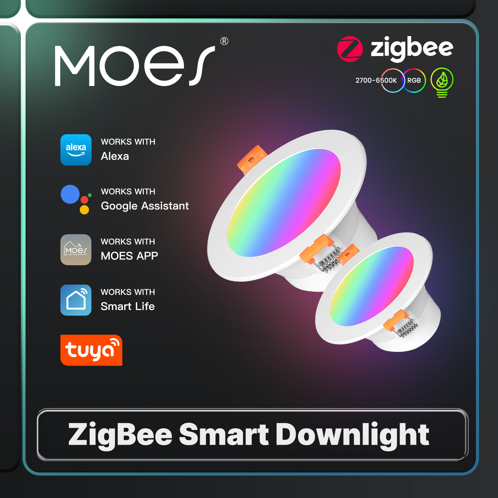 MOES Tuya ZigBee Smart LED Downlight Round Spotlights 9W/12W RGB Color Dimming Lamp Works with Alexa Home
