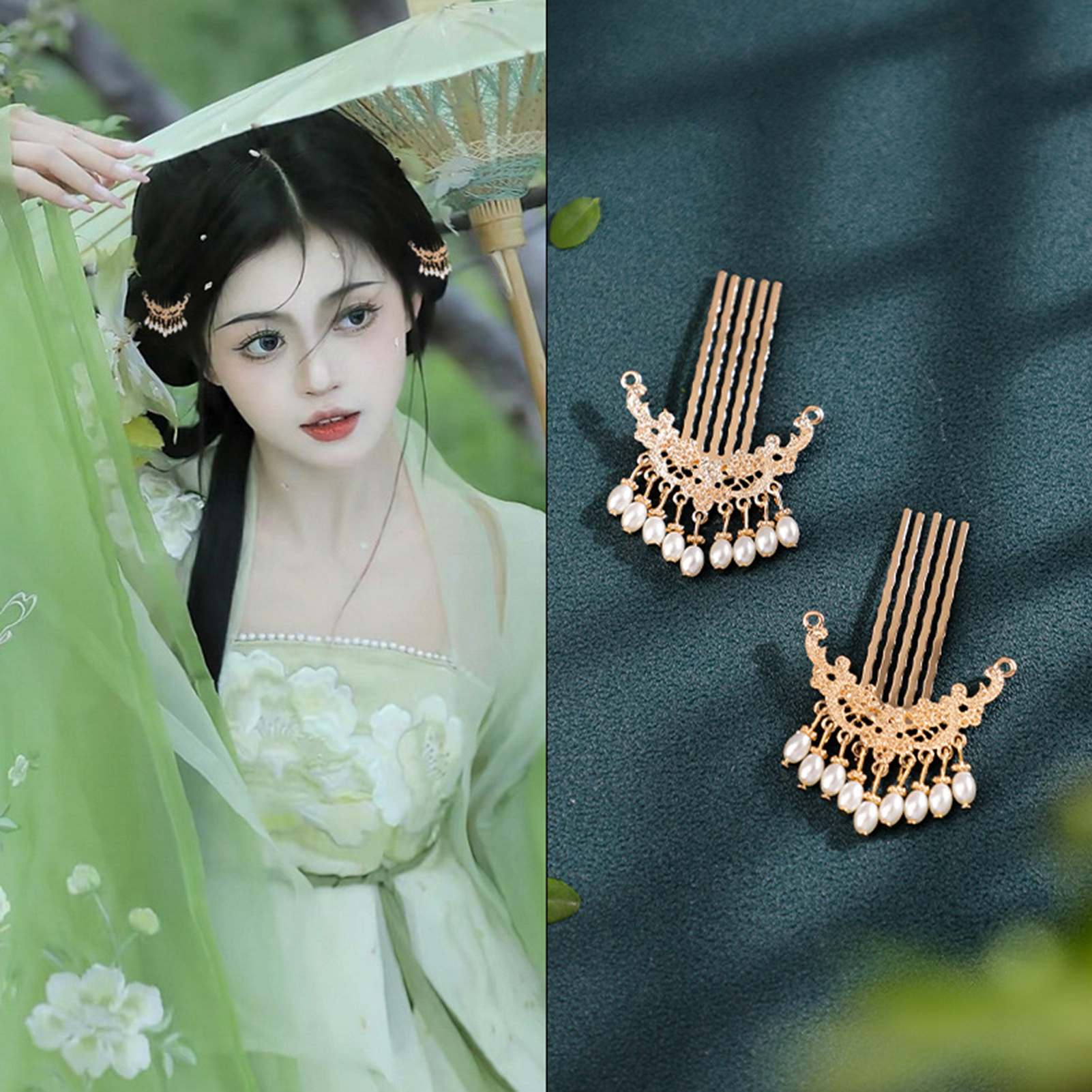 1pair Chinese Style Hairpins For Women Vintage Pearl Tassel Hair Combs Light Luxury Elegant Hairpin Hanfu Hair Accessories