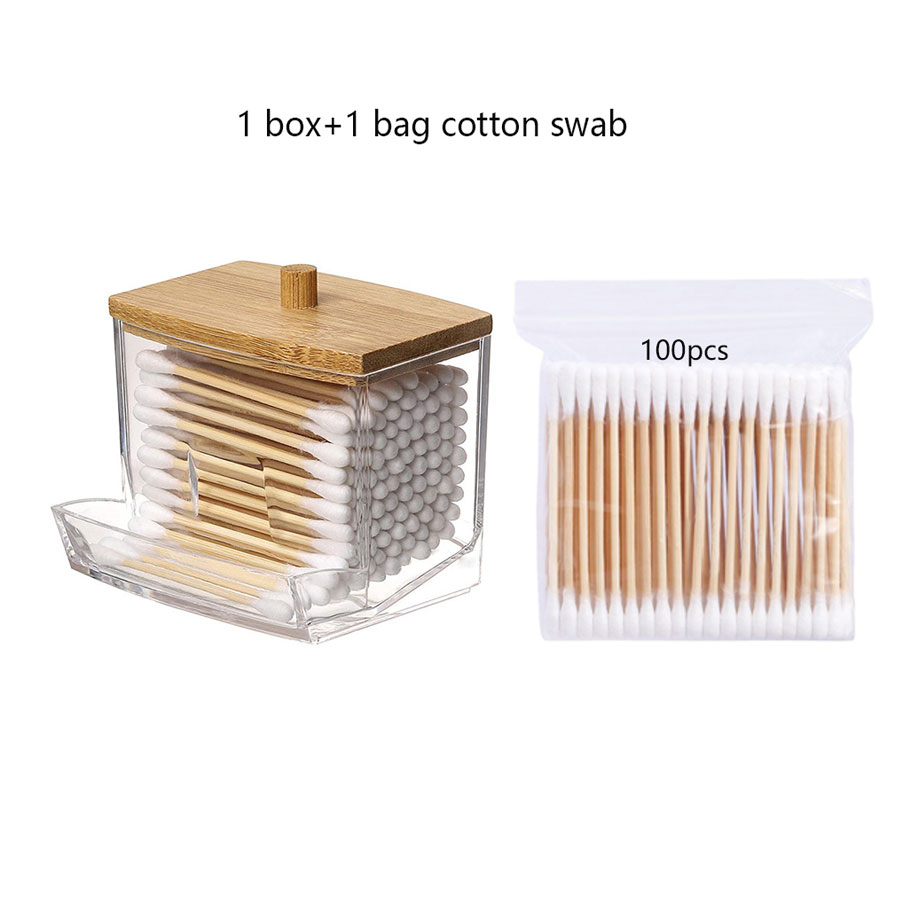1/2pcs Cotton Swabs with Storage Box Transparent Square Bamboo Covered Cotton Swabs Double Headed Cotton Storage Box Container