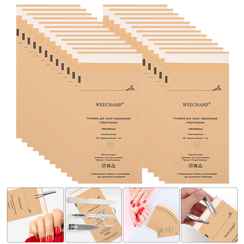 MABAM 100/50/20/10PCS Kraft Paper Cleaning Bags Disposable Self-Sealing Nail Disinfection Bag Tattoo Supplies Sterilize PouchBag
