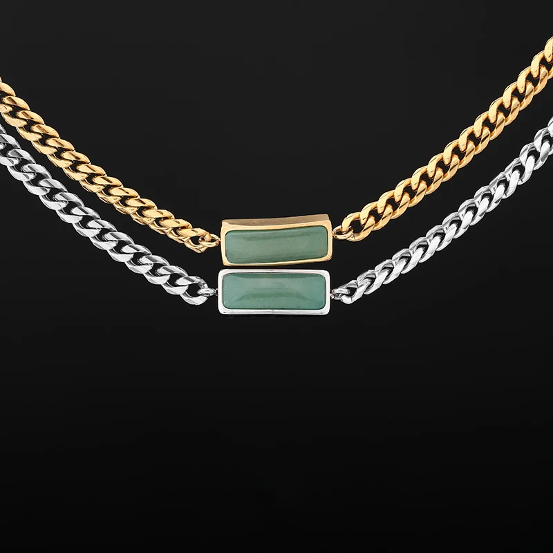 2024 New Punk Stainless Steel Curb Cuban Necklaces For Men Women Gold Color Link Chain With Stone Chokers Solid Metal Jewelry