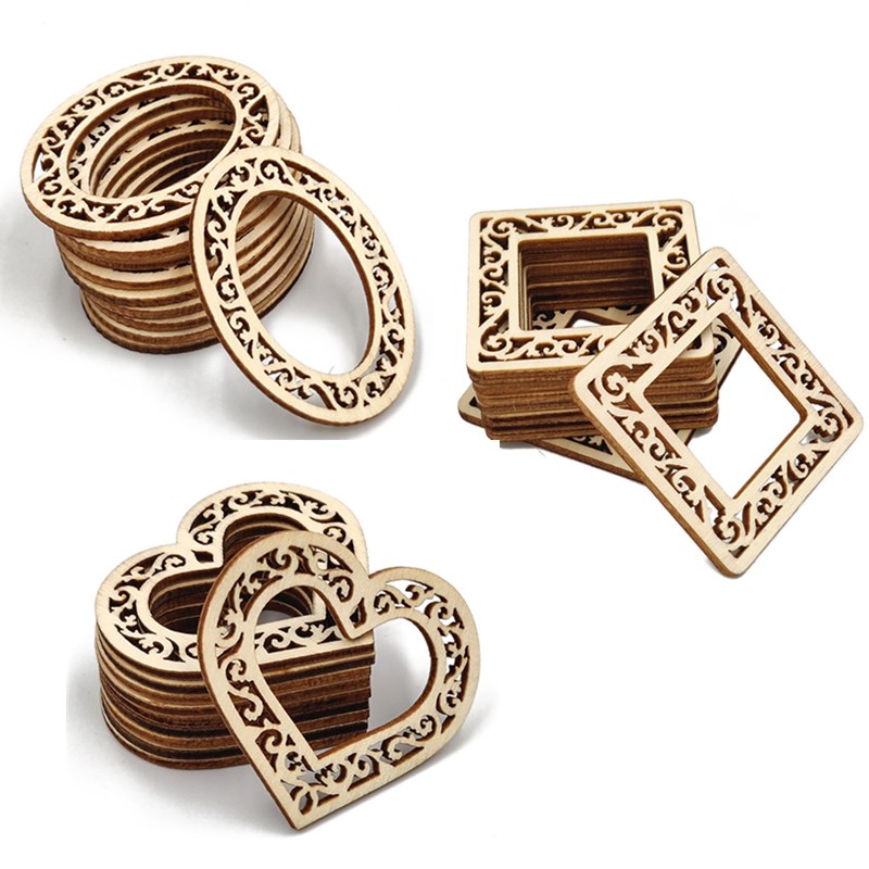 10pcs/lot DIY Natural Wood Slice Various Shape Solid DIY Art Creative Decorating Wear-Resistance Heart Oval Slices for Arts