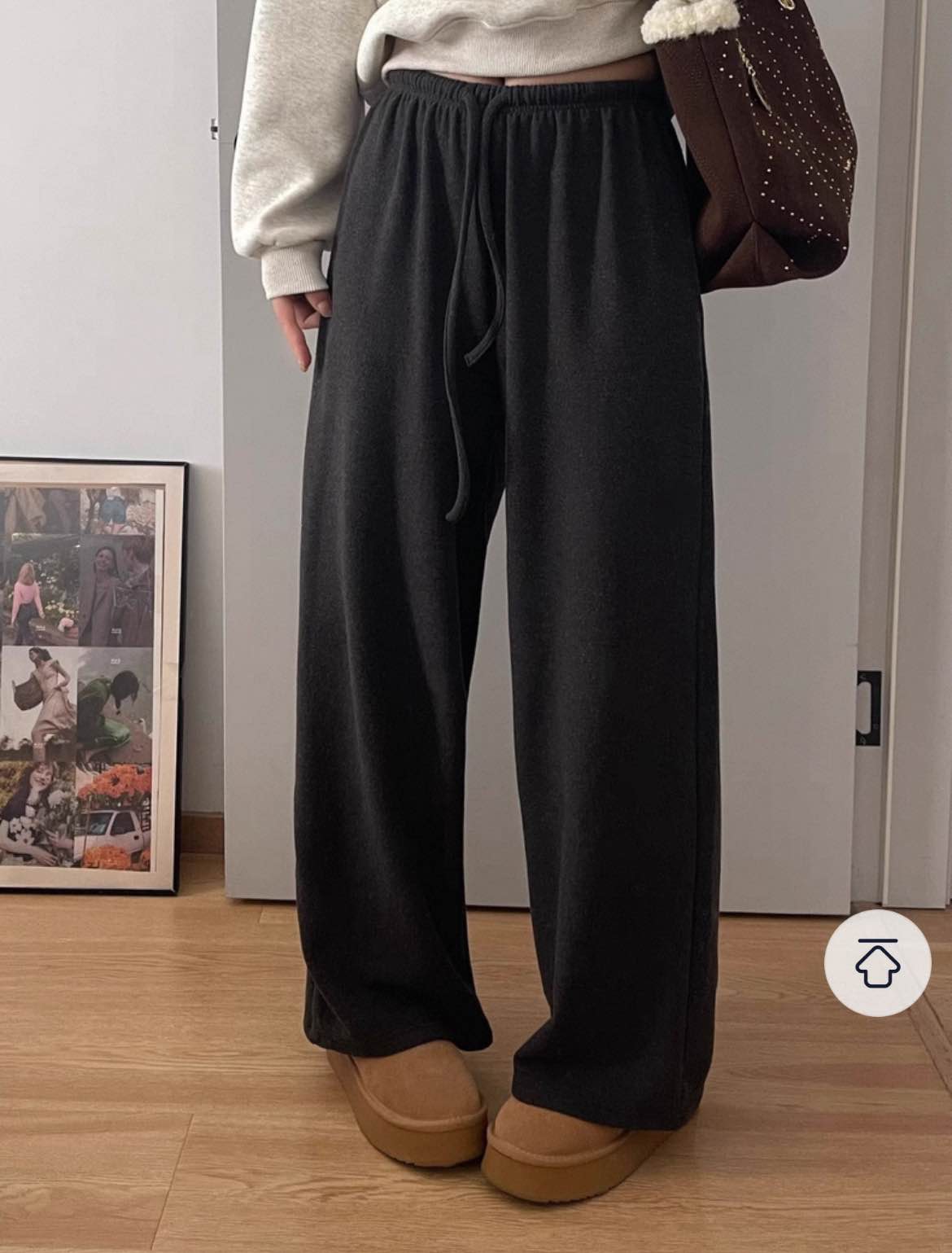 Soft and Comfortable to Wear Elastic Waist, Thick Double-Sided Fleece, Wide-Leg Casual Pants