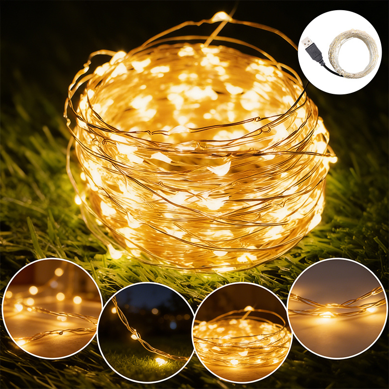 1pc, majisu   USB LED String Lights, warm white, 100/50/30/10leds, fairy lights for bedroom, party, wedding, indoor ambiance