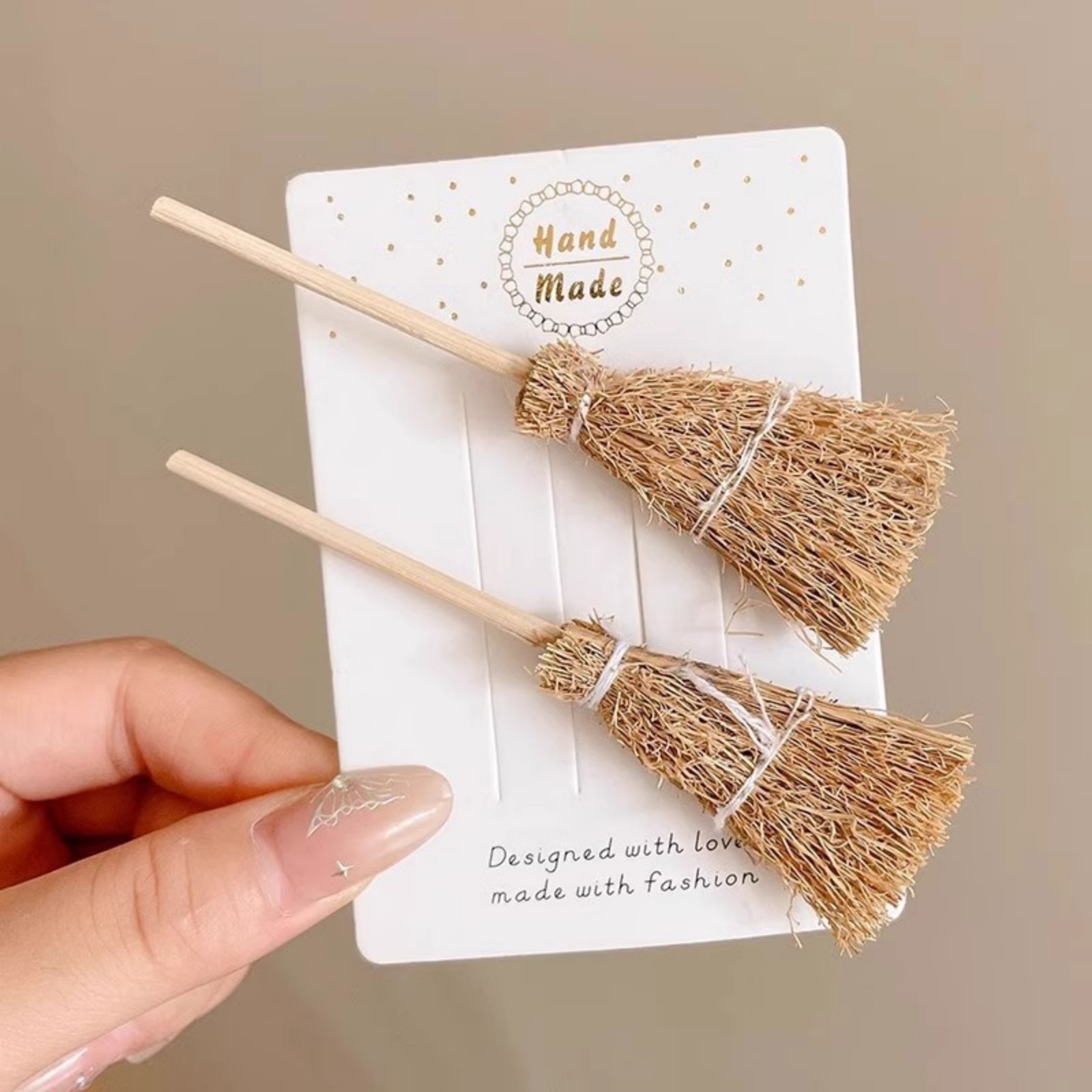 1PC Korean - Style Mini Broom Hair Clip, Cute Handmade Straw Hairpin, Unique Hair Accessory For Women Girls