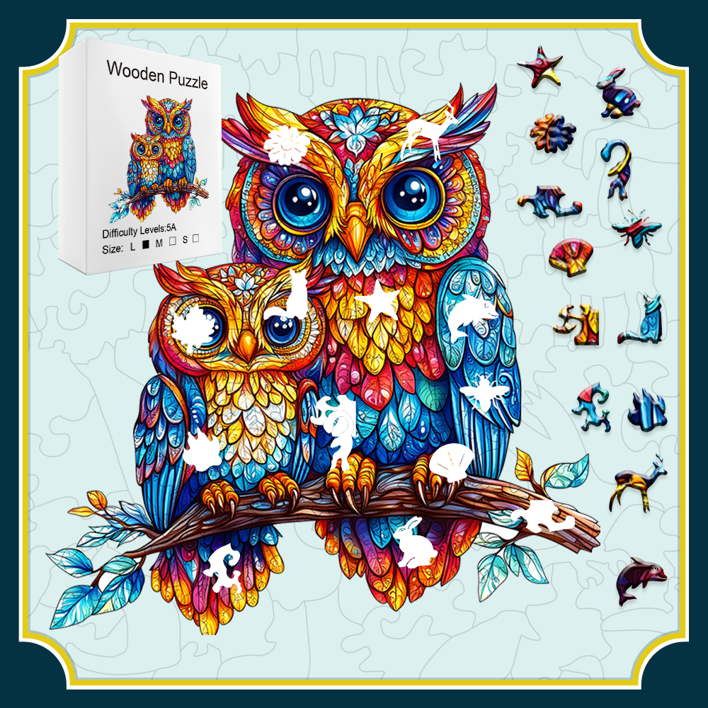 Moonlit Owl & Cosmic Alien Dual Puzzle Set - Handcrafted Relief Wooden Art with Glow-in-Dark Magic | Brain Teaser + Tablet