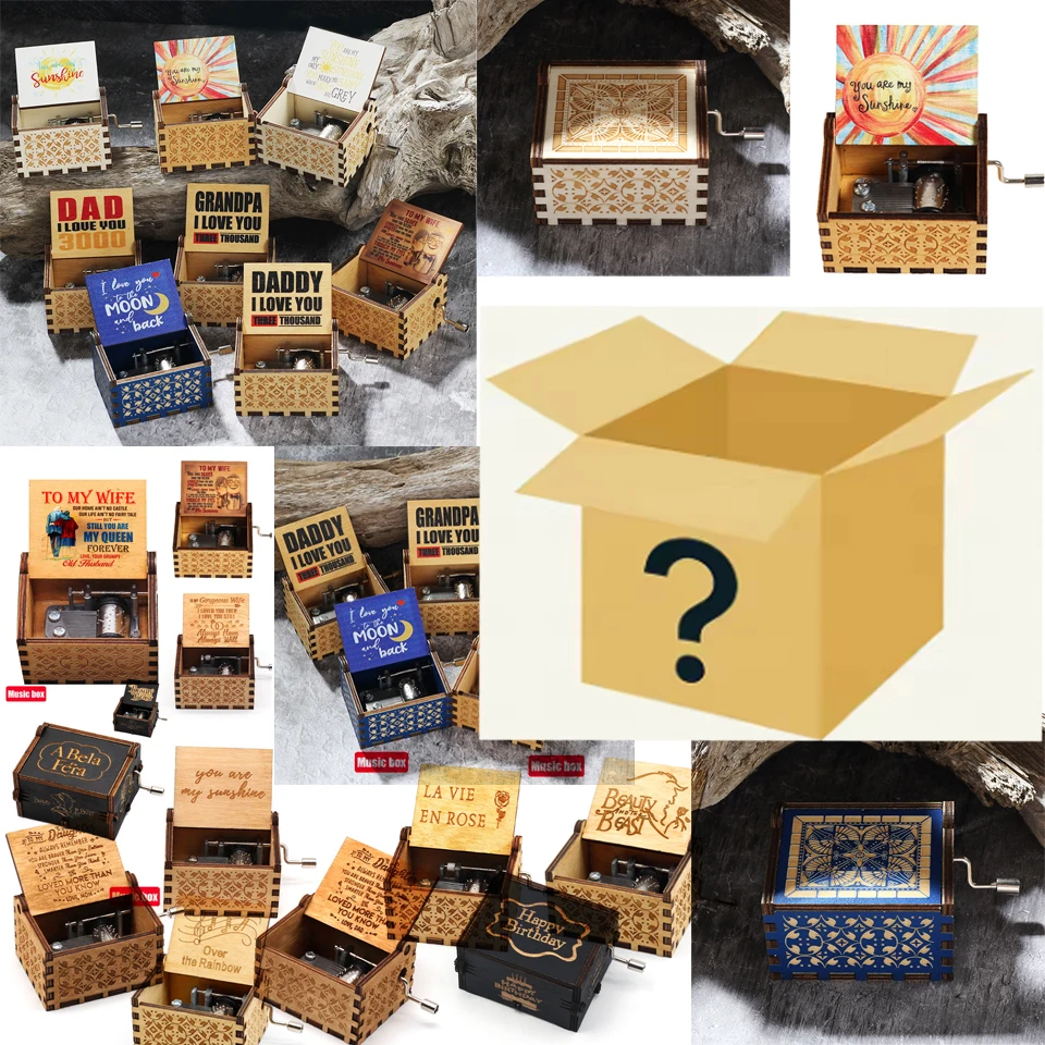 HotHOTsale 100 styles Anime music box Blind Box Antique carved Wooden Music Box Figure Anime Model Birthday