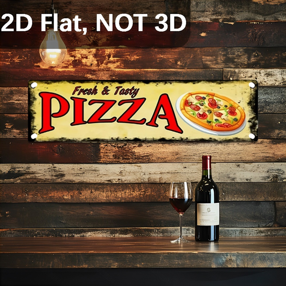 1pc Vintage Metal Pizza Sign - "Fresh & Tasty" Wall Hanging Decor for Home, Kitchen, Bar, Cafe, Garage - Waterproof, Dustproof,