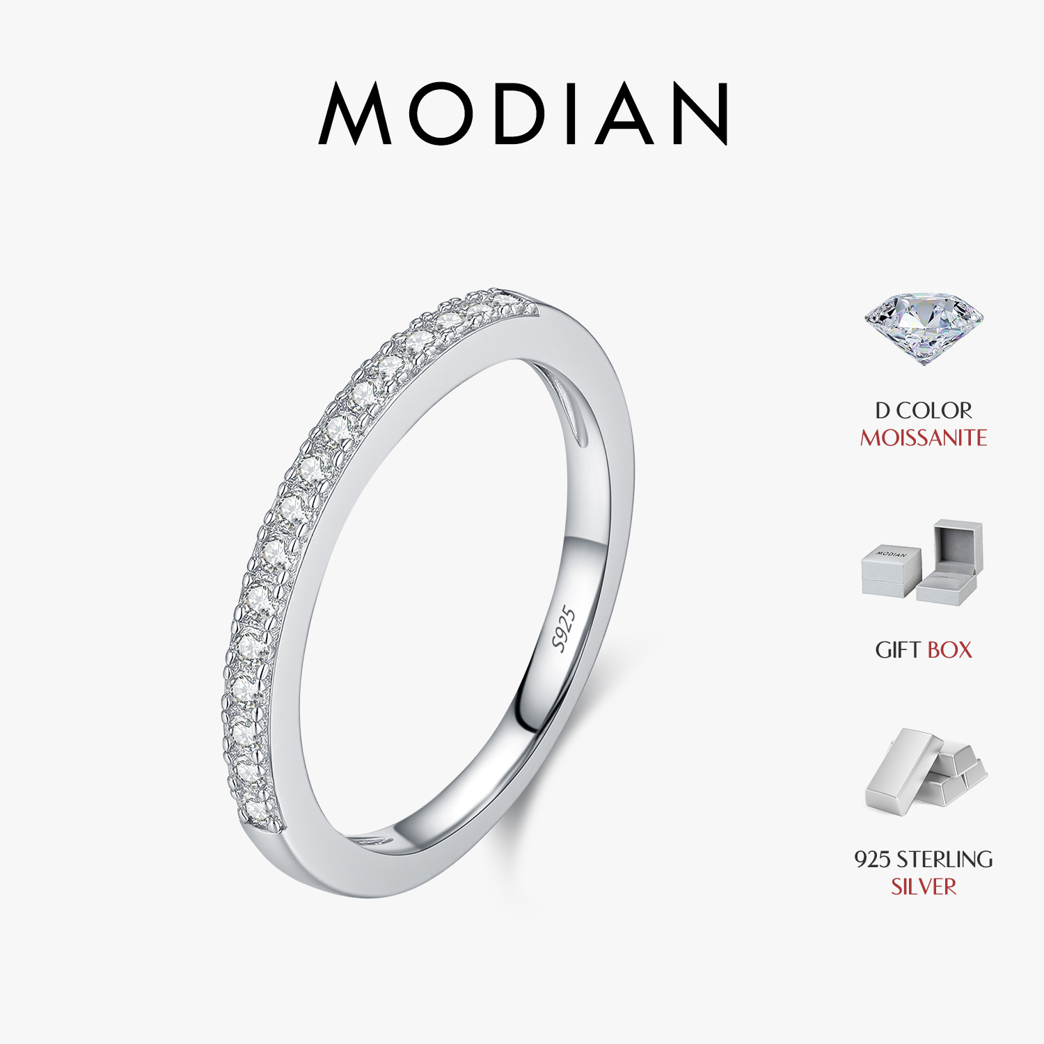 MODIAN 925 Sterling Silver Classic Simple Round D Color Moissanite Stackable Finger Rings For Women Fine Jewelry