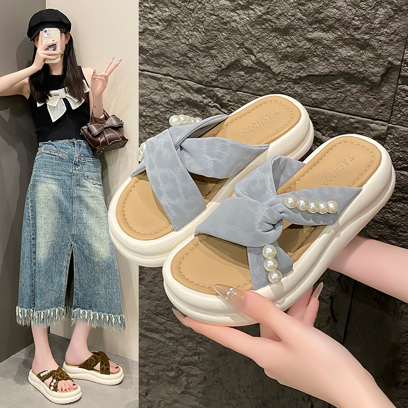 2026 New Summer Women's Slide Sandals, Fashion Thick Sole Beach Shoes, Fairy Style Open Toe Slip-On Slippers for Outdoor Wear pen gpt