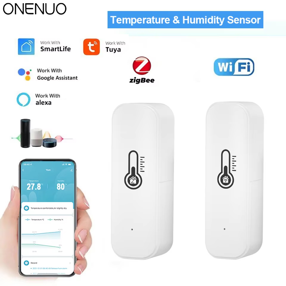 Tuya Zigbee or WiFi Temperature Humidity Sensor Home Connected Thermometer Compatible Support Black or White Color