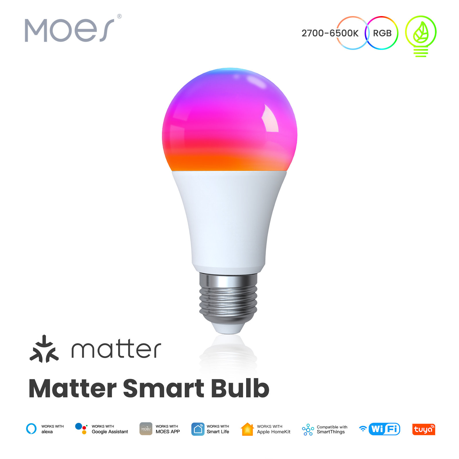 MOES Tuya Matter WiFi Smart Bulb Dimmable LED Light 16 Million RGB Colors E27 Candle Lamp Voice Control Alexa Home