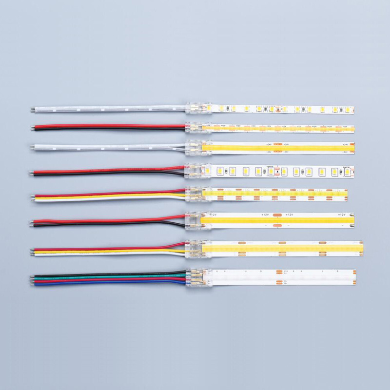 COB Mini Led Light Strip Wire Connectors 2 3 4 Pin Connection Solderless FCOB RGB CCT 5 8 10mm LED Strip Connector With Wire